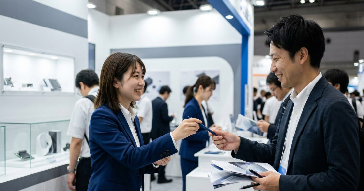 展示会でノベルティとして配布されるボールペン