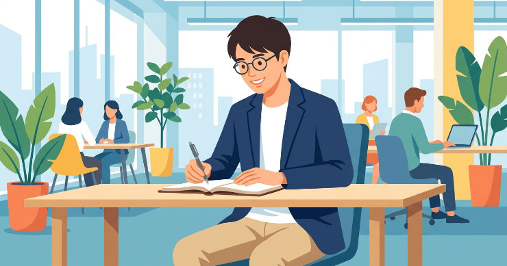 ビジネスシーンで名入れボールペンを愛用する日本の若手ビジネスマン