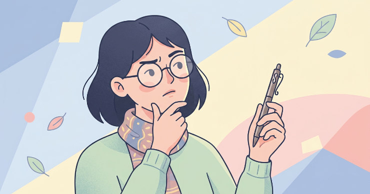派手すぎるデザインのペンをもらって少し戸惑っている日本の女性
