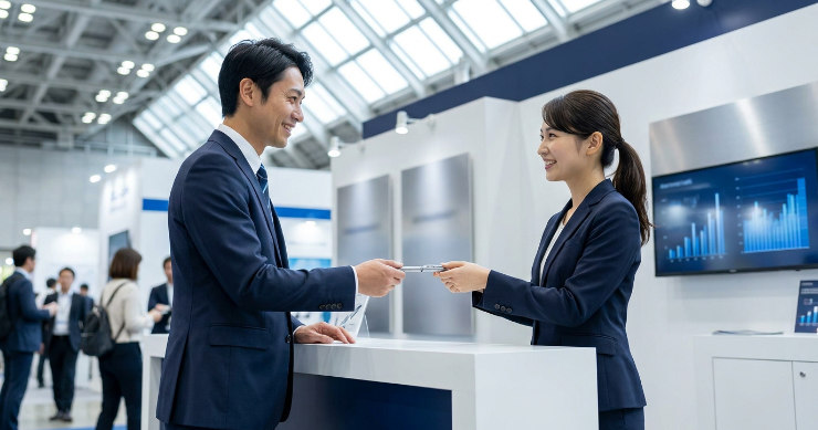 展示会や営業向けに最適な名入れ位置を選ぶシーン